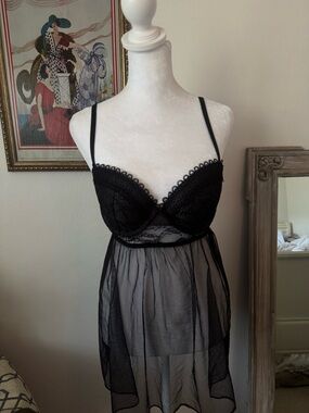 Black Sheer Lace Babydoll Chemise